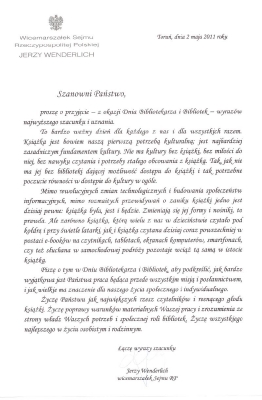 List od wicemarszałka